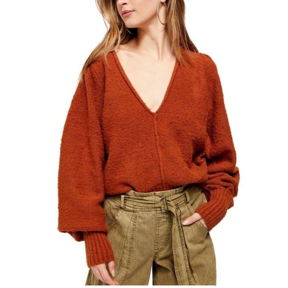 Like New Free People Reverie V-Neck Balloon Sleeve Knit Jumper Sweater Size: M